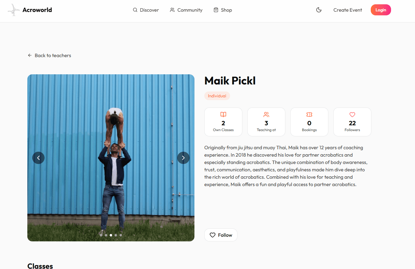 Maik Pickl teacher profile on acroworld.net